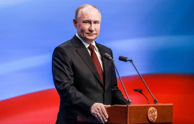 Tổng thống Nga Vladimir Putin phát biểu tại thủ đô Moscow (Nga) ngày 18-3 sau khi có kết quả kiểm phiếu của cuộc bầu cử tổng thống Nga. Ảnh: TASS