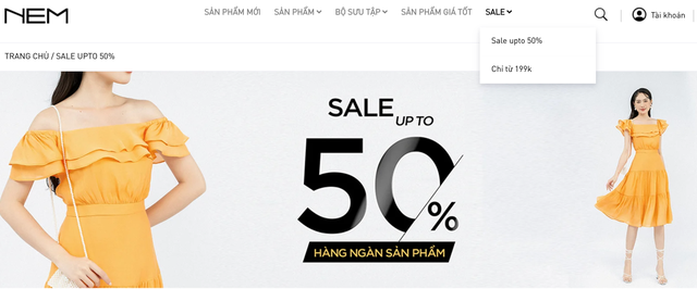 Thương hiệu thời trang Nem đang áp dụng giảm giá sâu.