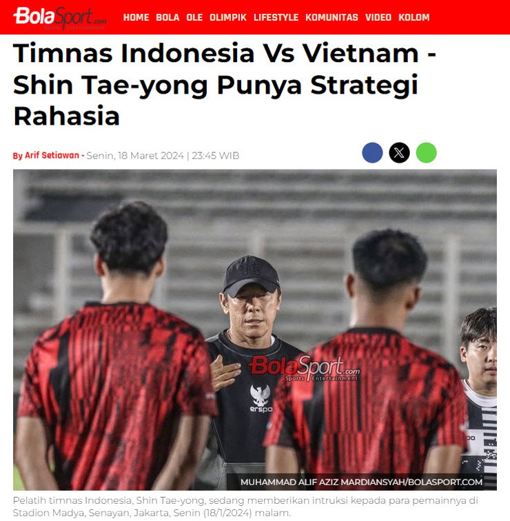 Tờ Bola Sport dẫn lời HLV Shin Tae Yong