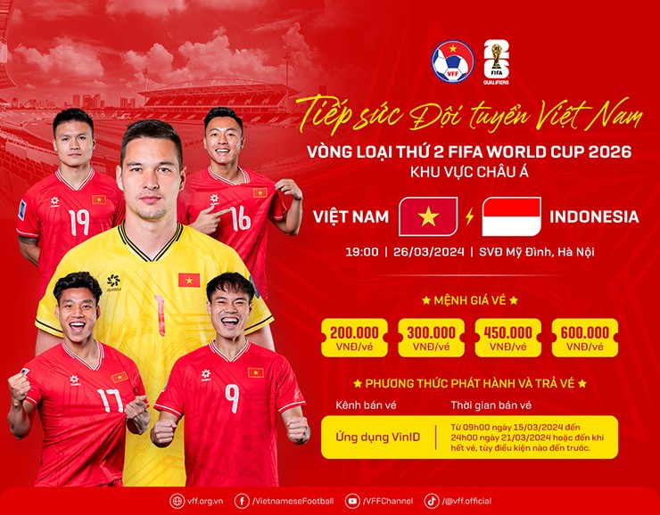 Các mệnh giá vé xem ĐT Việt Nam đấu Indonesia trên sân Mỹ Đình ngày 26/3.