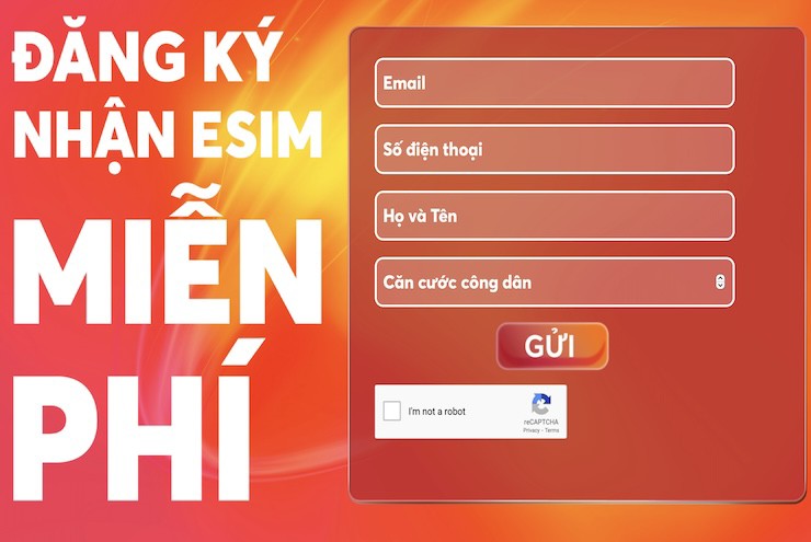 Giao diện nhập thông tin để nhận và dùng thử&nbsp;eSIM Vietnamobile miễn phí.