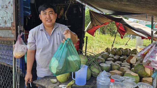 Trung bình, mỗi ngày, anh Bình bán được 500-600 trái dừa tươi
