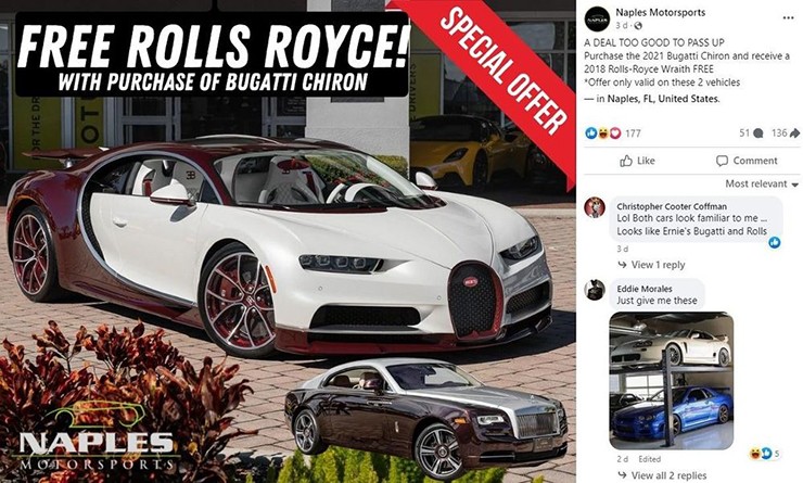 Đại lý tung "deal hời", mua Bugatti Chiron tặng kèm Rolls-Royce Wraith - 1