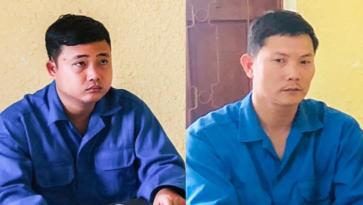 Huỳnh Chí Linh và Nguyễn Mậu Văn tại cơ quan công an. Ảnh: CA
