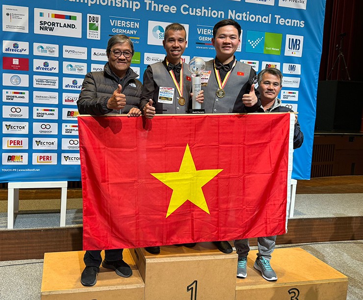 Quyết Chiến và Phương Vinh giành chức vô địch lịch sử cho bi-a Việt Nam tại giải đồng đội thế giới