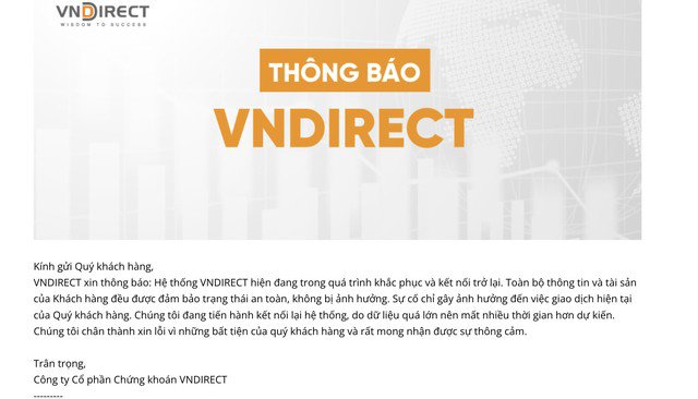 Sự cố tại VNDirect vẫn đang được khắc phục