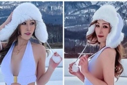 Bạn trẻ - Cuộc sống - Hot girl diện bikini mỏng tang khoe dáng “bốc lửa” ở khu trượt tuyết