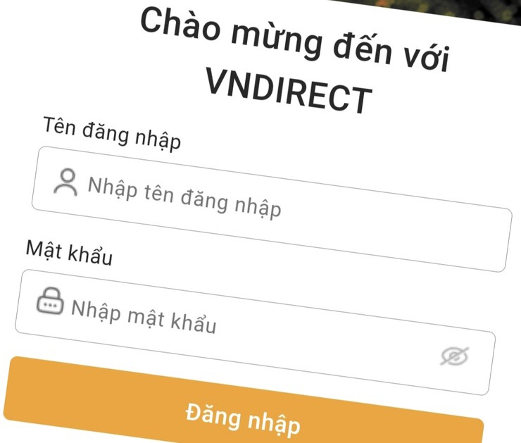 Giao diện đăng nhập để kiểm tra tài sản trên VNDirect.