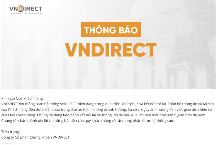 Thông báo này đã tồn tại trên website của VNDirect hơn 3 ngày qua. (Ảnh chụp màn hình lúc 12h ngày 27/3)