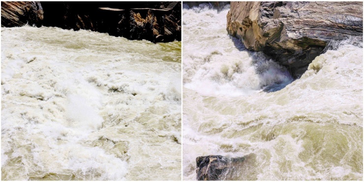 Dòng nước chảy xiết cuồn cuộn tạo ra tiếng động lớn