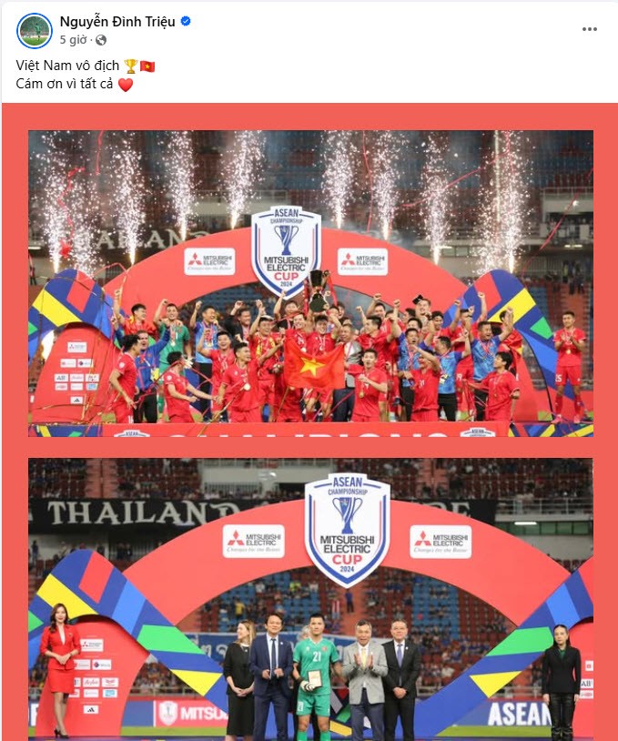 Nguyễn Đình Triệu đoạt giải thủ môn xuất sắc nhất AFF CUP 2024.