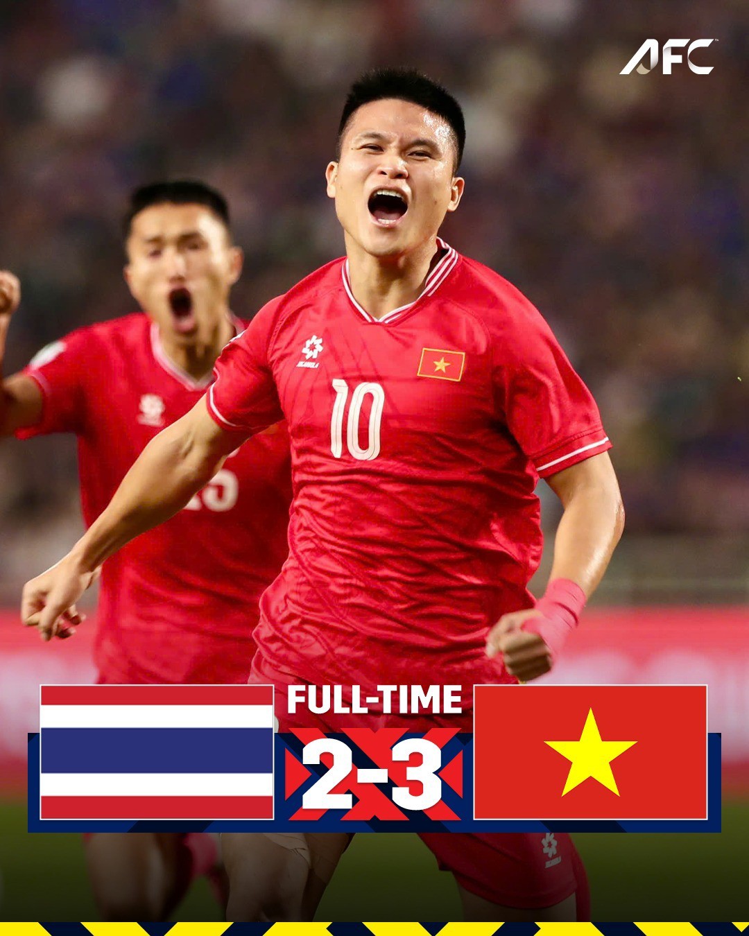 Tuấn Hải ghi một bàn thắng góp phần vào chiến thắng của đội tuyển Việt Nam trước "Voi chiến" Thái Lan. Ảnh: AFC