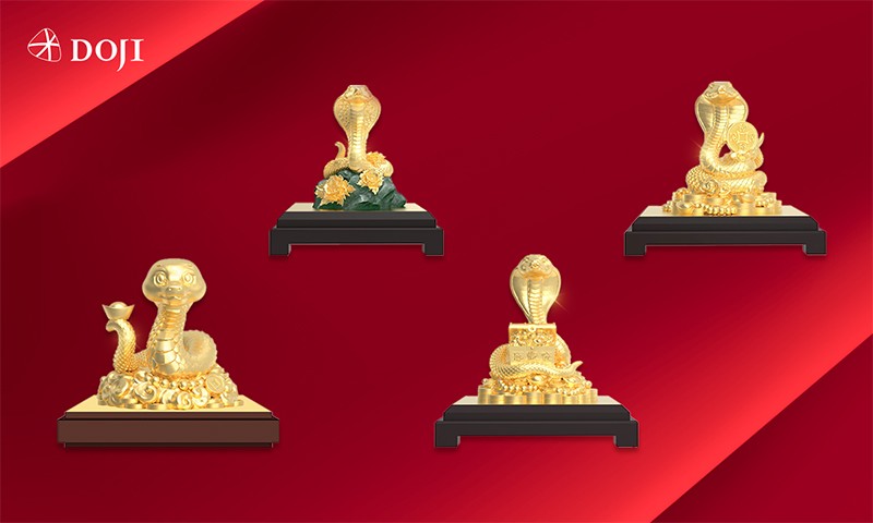 Tượng đúc nguyên khối và tượng phủ vàng nano Kim Tỵ mang giá trị thẩm mỹ cao.