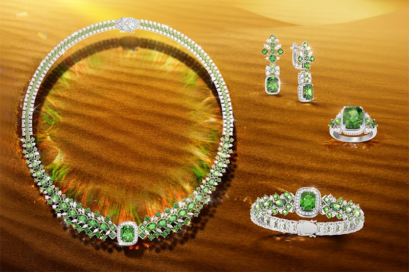 Vẻ đẹp của hoa sa mạc được tái hiện với viên đá chủ - đá quý Tourmaline.