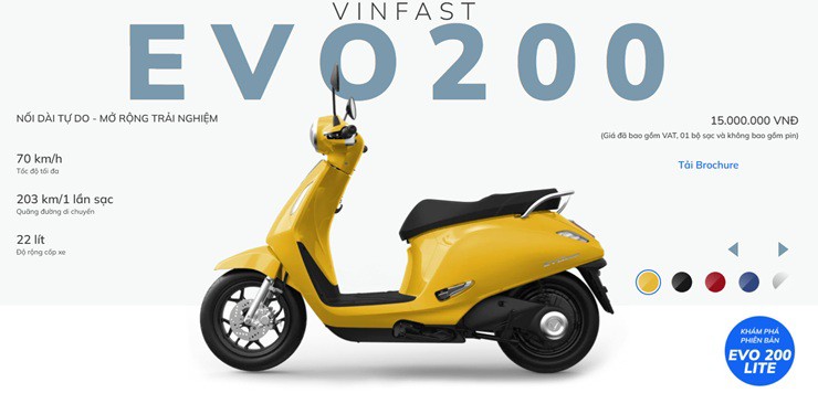 Giá Vinfast EVO200 và EVO200 Lite giảm chỉ còn 15 triệu đồng (Ảnh: Chụp màn hình). 