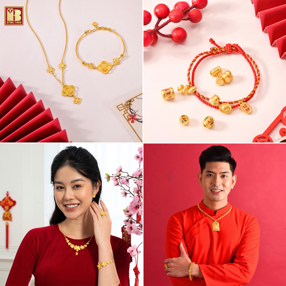 Ngoài ra, BTMC cũng mang đến các sản phẩm trang sức vàng 24K với kiểu dáng phong phú, giúp làm đẹp làm sang, đón ngàn may mắn