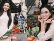 Thời trang - Hoa hậu Đỗ Thị Hà diện áo dài dịu dàng đi chợ Tết trong chiều cuối năm