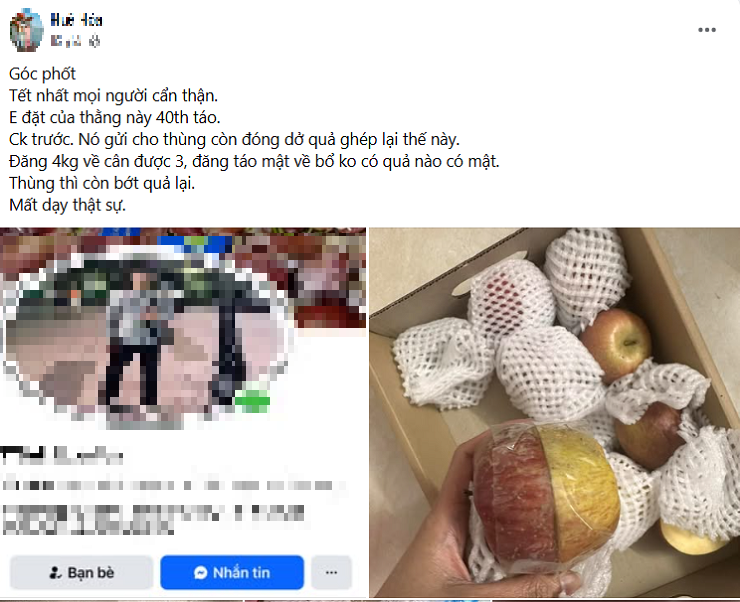 Chị H. gặp trải nghiệm không vui khi mua táo trên mạng.