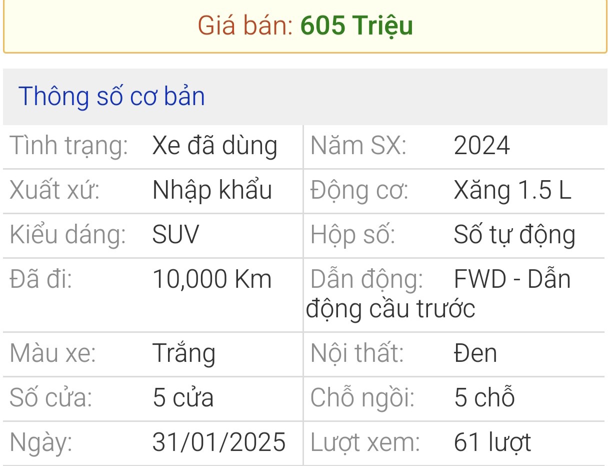 Tin rao bán xe. (Ảnh chụp màn hình)