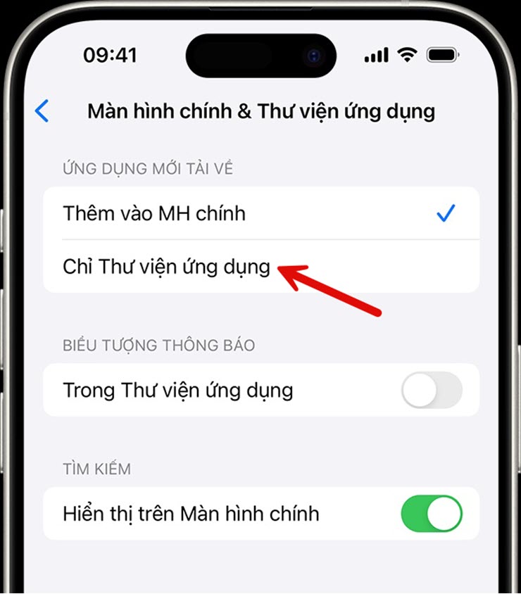 Chọn chỉ hiển thị ứng dụng trong thư viện sau khi cài đặt mới.