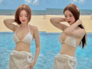  Hot girl ảnh thẻ  khoe dáng nuột trong bikini nhỏ xíu bên hồ bơi