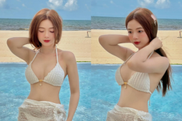  Hot girl ảnh thẻ  khoe dáng nuột trong bikini nhỏ xíu bên hồ bơi