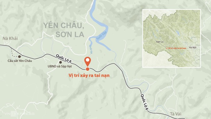 Tai nạn xảy ra trên quốc lộ 6, đoạn qua xã Sặp Vạt, huyện Yên Châu. Đồ họa: Hoàng Chương