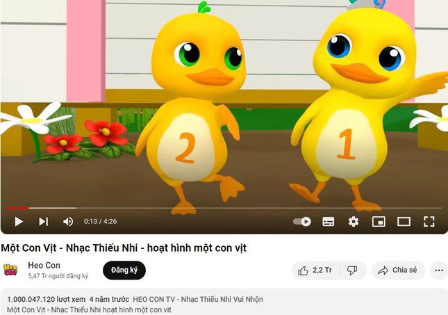 Một Con Vịt - video có 1 tỷ lượt xem đầu tiên và cao nhất của Việt Nam trên YouTube.