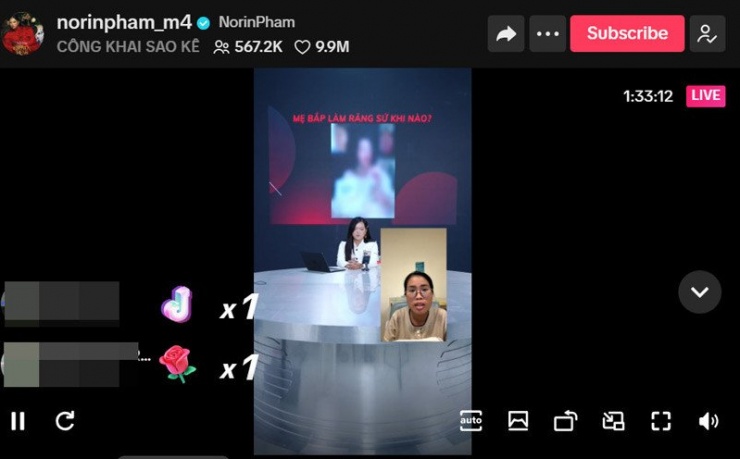 Mẹ bé Bắp và Phạm Thoại trên sóng livestream. Ảnh chụp màn hình 