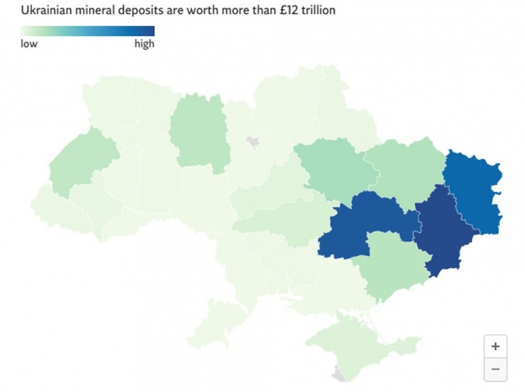 Ukraine có các mỏ khoáng sản trị giá 12 nghìn tỷ USD, tập trung chủ yếu ở phía đông. Nguồn: IP