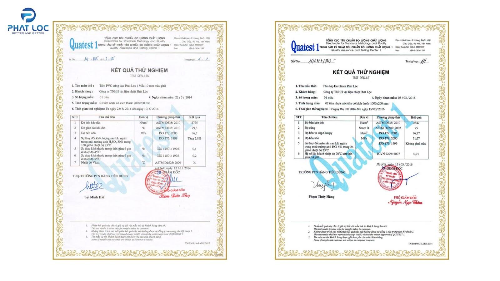 Chứng chỉ sản phẩm tôn nhựa PVC/ASA đạt chuẩn chất lượng