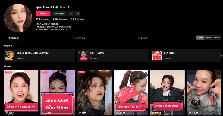 Kênh của Quách Ánh thu hút hàng triệu lượt theo dõi.