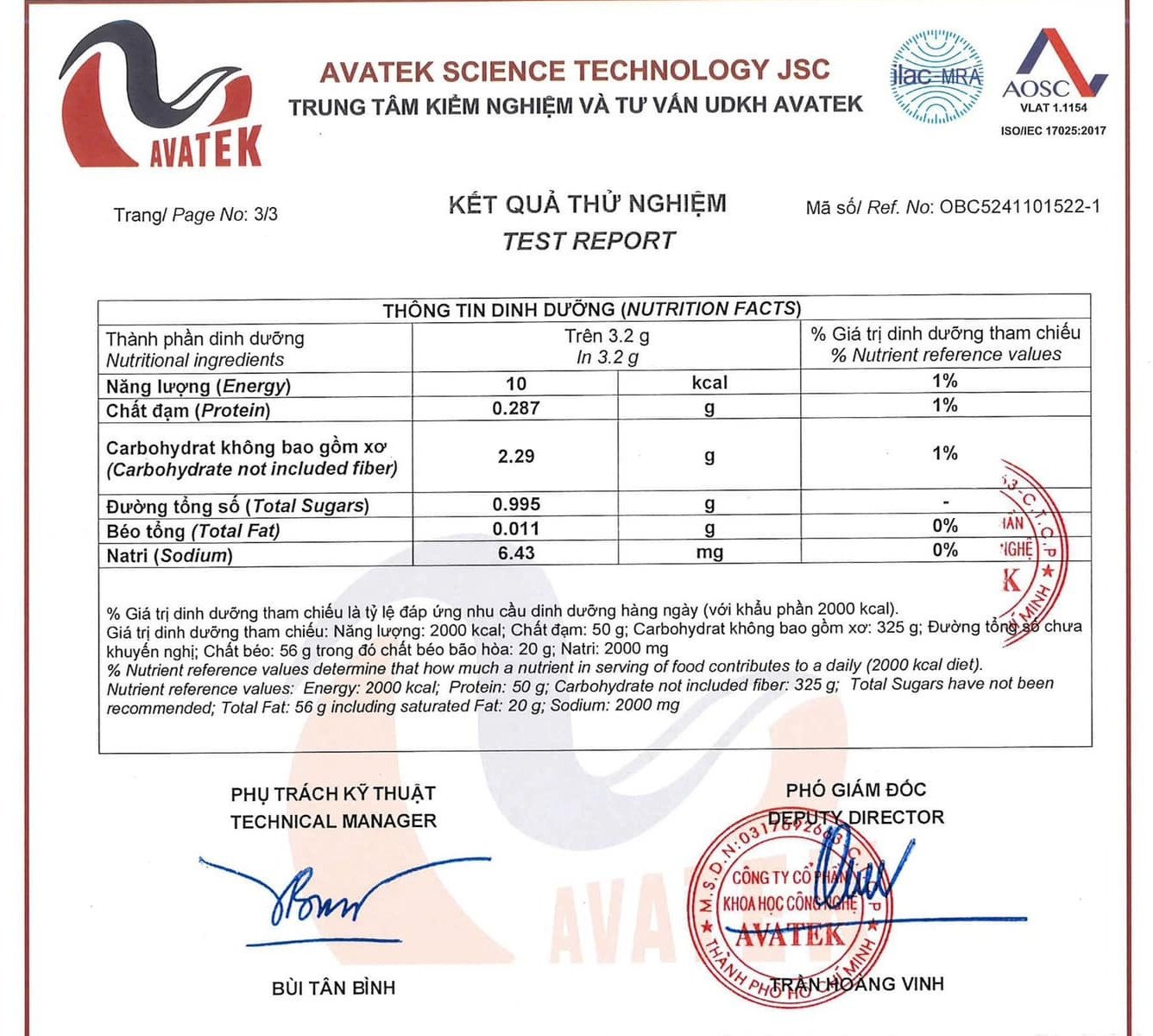 Thời gian, mẫu gửi và kết quả của nhà sản xuất cung cấp. Ảnh: Keravietnam.