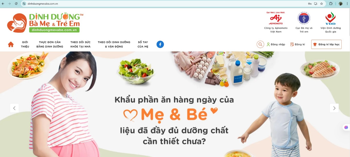 Chương trình Dinh dưỡng Bà mẹ và Trẻ em tại website www.dinhduongmevabe.com.vn.