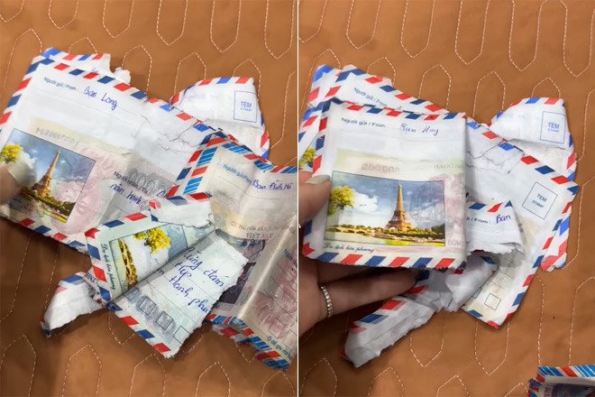 Chú rể quên 5 chiếc phong bì trong túi áo vest đi thuê. Ảnh: cắt từ clip&nbsp;