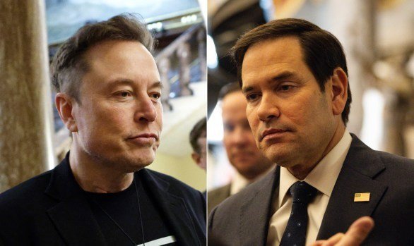 Tỷ phú Elon Musk (trái) và Ngoại trưởng Mỹ Marco Rubio. (Ảnh: New York Daily News)