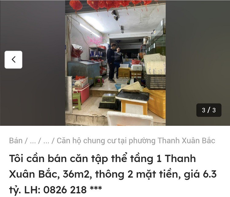 Căn hộ tập thể có diện tích 36m2 nhưng giá lên tới 6,3 tỷ đồng.