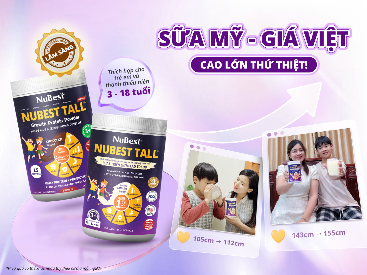 Sữa NuBest Tall 6 trong 1 cung cấp đủ đầy dinh dưỡng cần thiết cho trẻ