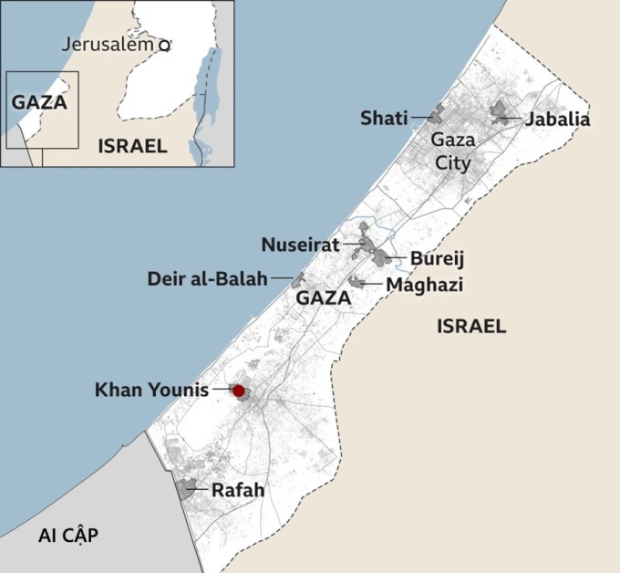 Vị trí một số khu vực tại Dải Gaza. Đồ họa: BBC