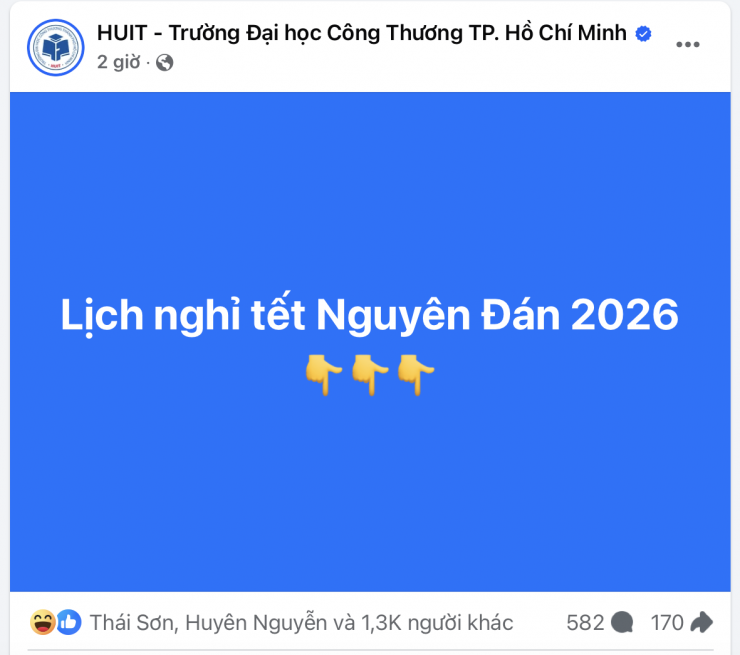 Mới tháng 3, Trường Đại học Công Thương TPHCM đã công bố lịch nghỉ Tết