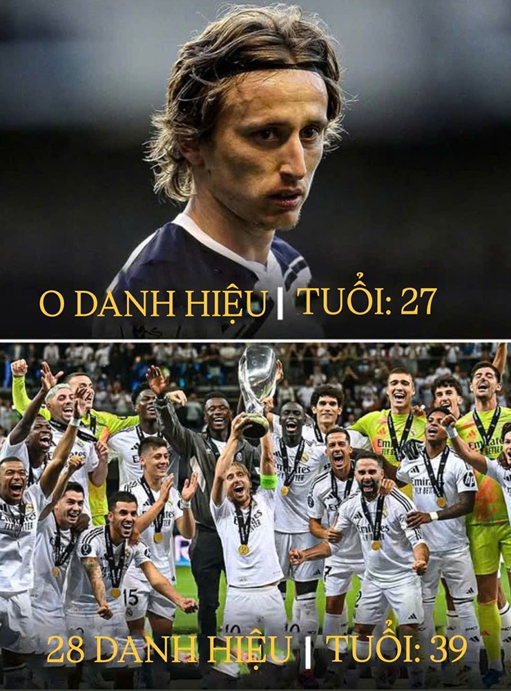 Modric đã giành được 28 danh hiệu cùng Real Madrid&nbsp;sau khi rời Tottenham vào năm 27 tuổi