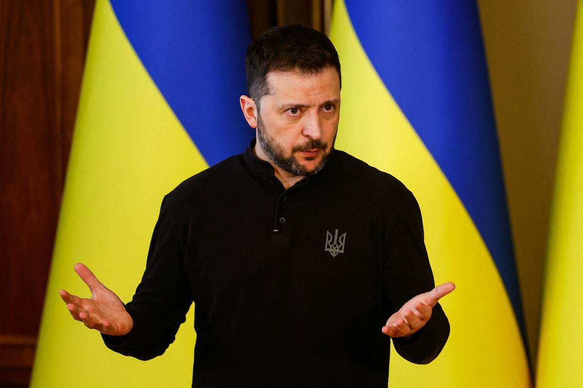 Tổng thống Ukraine Volodymyr Zelensky phát biểu trong cuộc họp báo ở Kiev vào ngày 12/3/2025. Ảnh: Reuters.