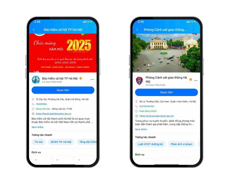 Một số trang Zalo OA của các cơ quan chức năng tại Hà Nội.