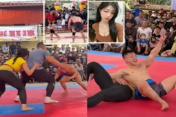 Hồng Sơn đè chặt hot girl Anh Thơ trên sới vật, chui qua chân Hiếu "Khổng lồ"