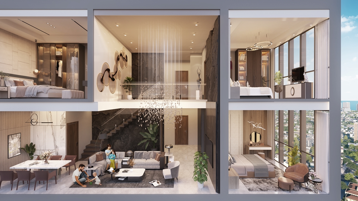 Căn hộ penthouse nơi cư dân được trải nghiệm sống trên những đỉnh cao. Ảnh phối cảnh minh họa Sun Property