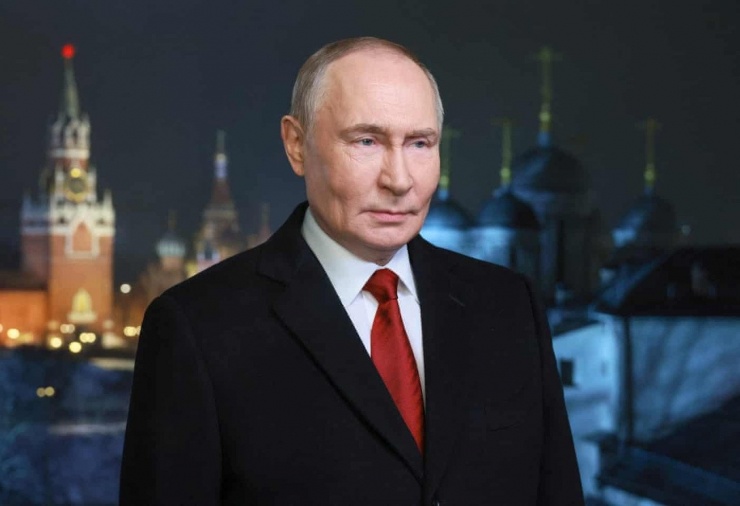 Tổng thống Nga Vladimir Putin trong bài phát biểu mừng năm mới. (Ảnh: Reuters)