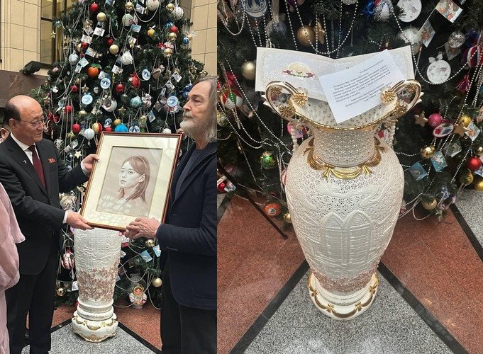 Những món quà năm mới mà bà Kim Yo Jong và bà Maria Zakharova gửi tặng cho nhau. Ảnh: Yonhap