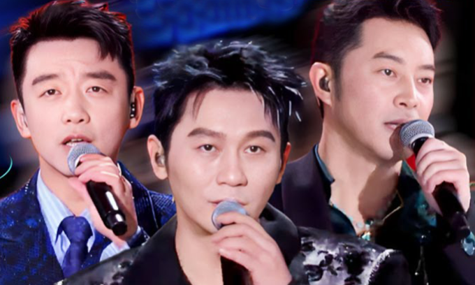 Từ trái qua: Diễn viên Trịnh Khải, Lý Thần, Sa Dật trong tiết mục. Ảnh: Zhejiang STV