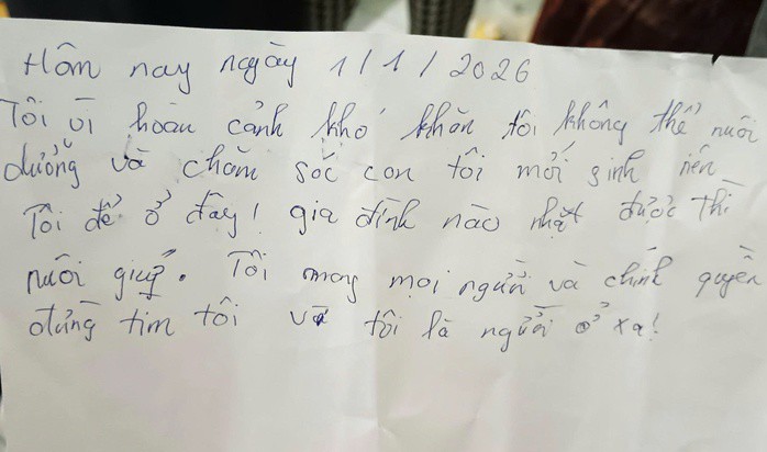 Lá thư viết tay được cho là của người mẹ nhờ người nhặt được nuôi con giúp