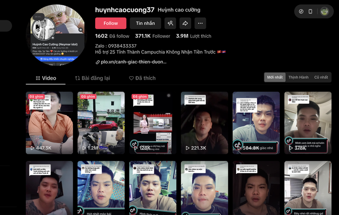 Trang TikTok của Huỳnh Cao Cường